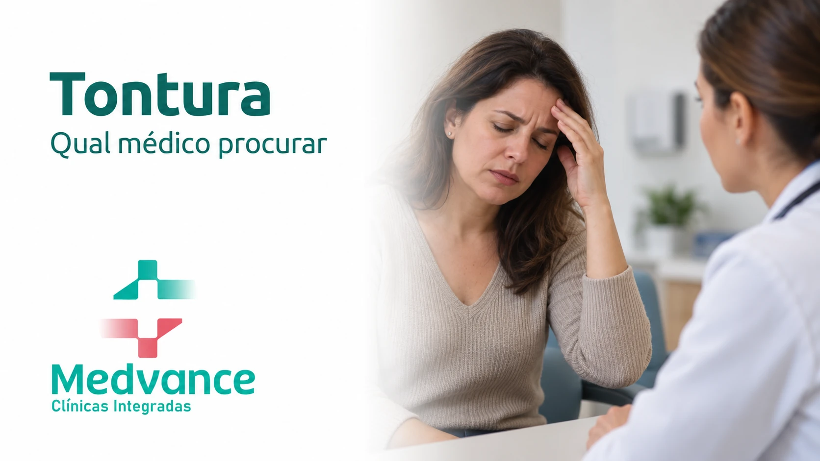 Mulher com tontura conversando com profissional de saúde