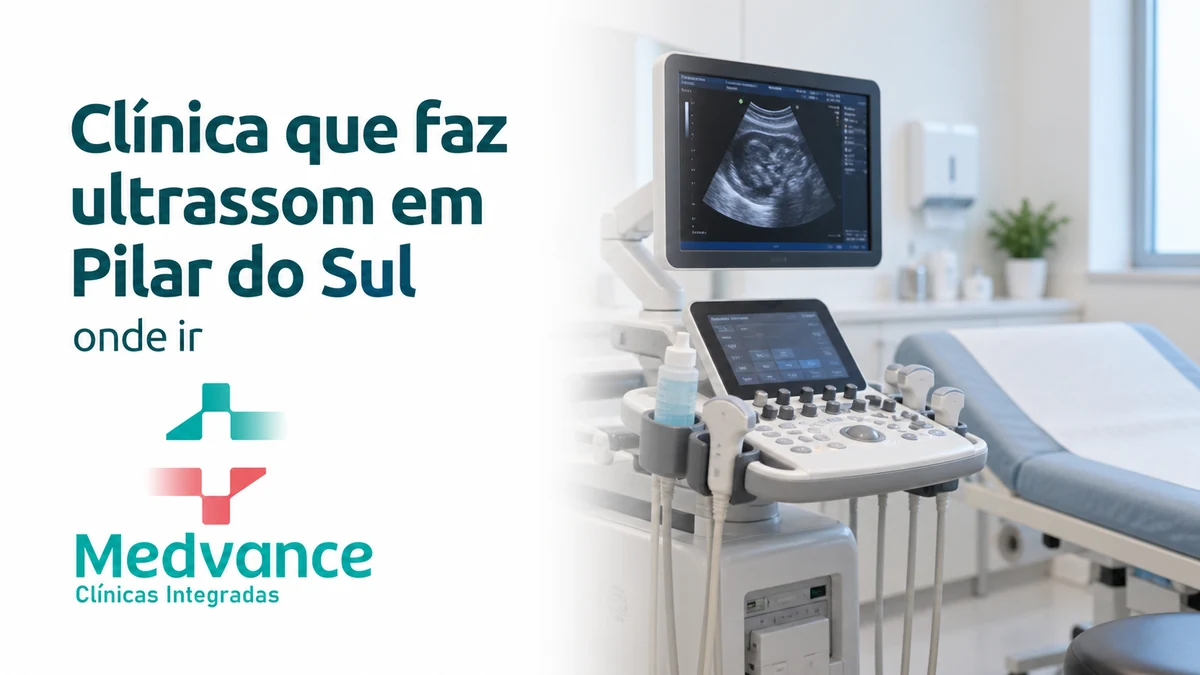 Capa Medvance sobre ultrassom em Pilar do Sul, com aparelho de ultrassom em sala de exames ilustrativa.