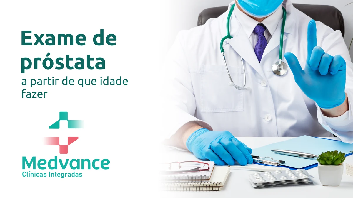 Capa Medvance sobre exame de próstata, com médico com luvas em consultório.